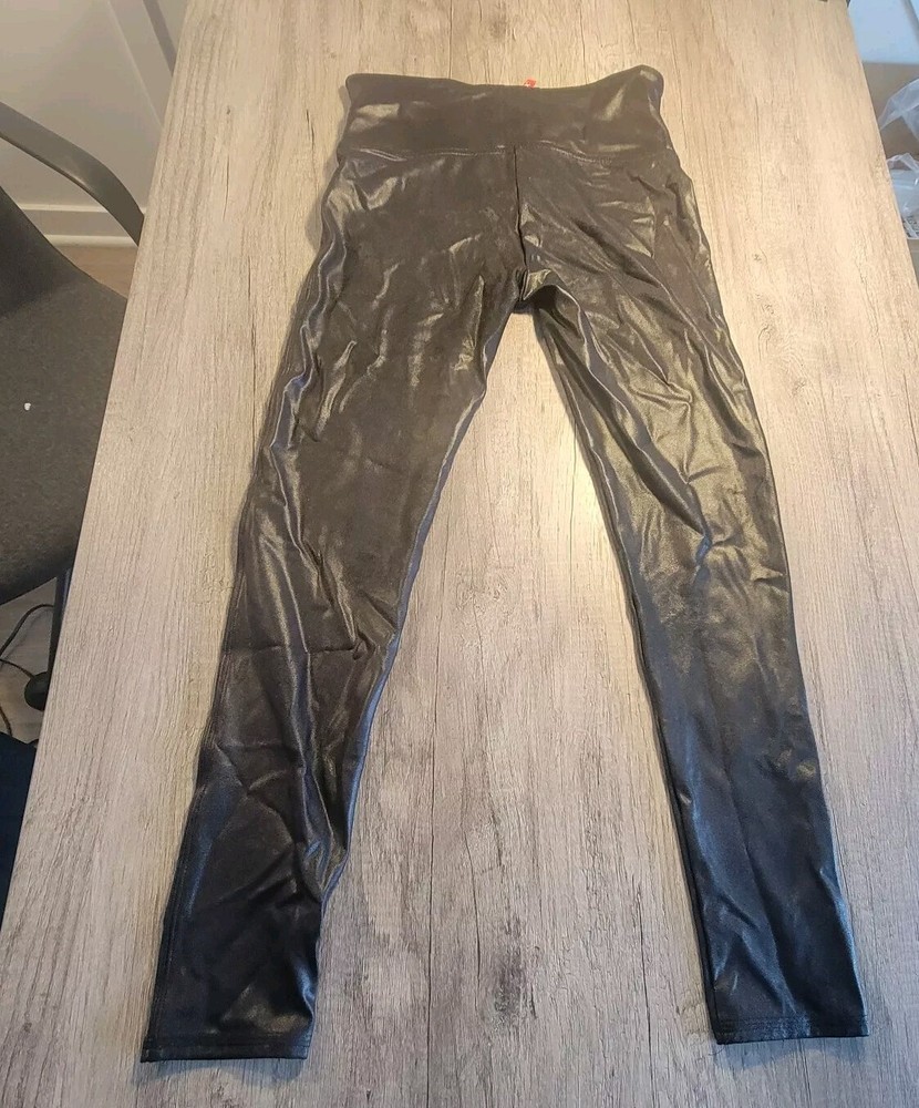 SPANX shape Faux Leather Leggings Black Size Large Petite 2437Q