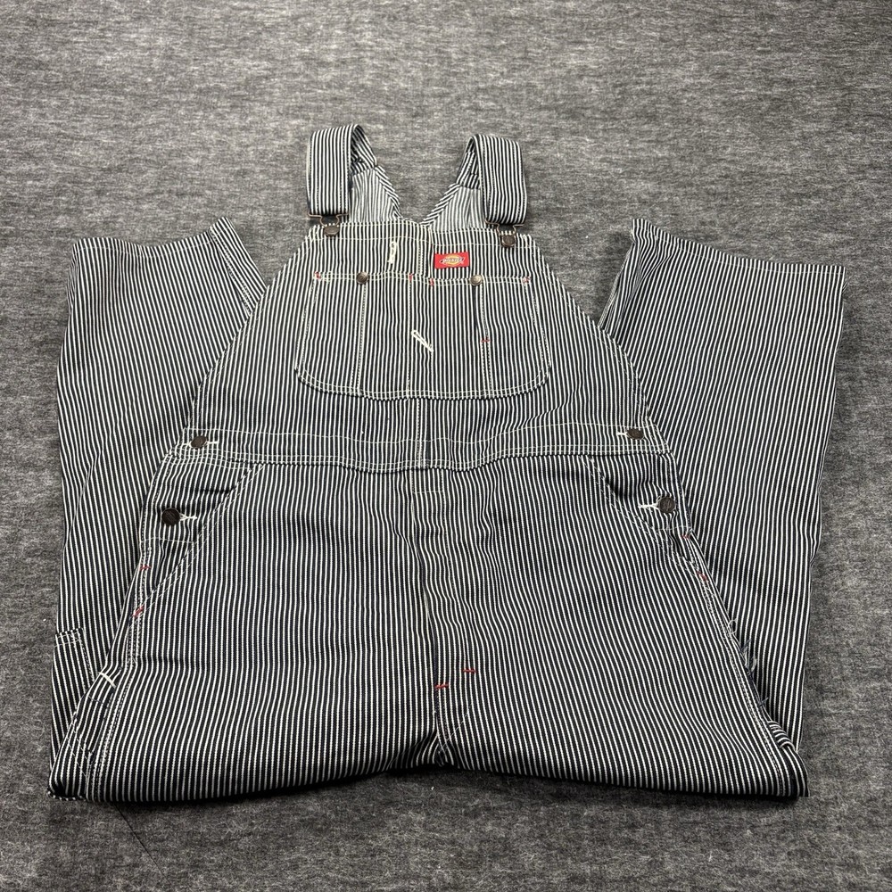 Vtg Dickies Overalls 34x30 Conductor Pin Stripe Railroad Hickory Distressed Fade
