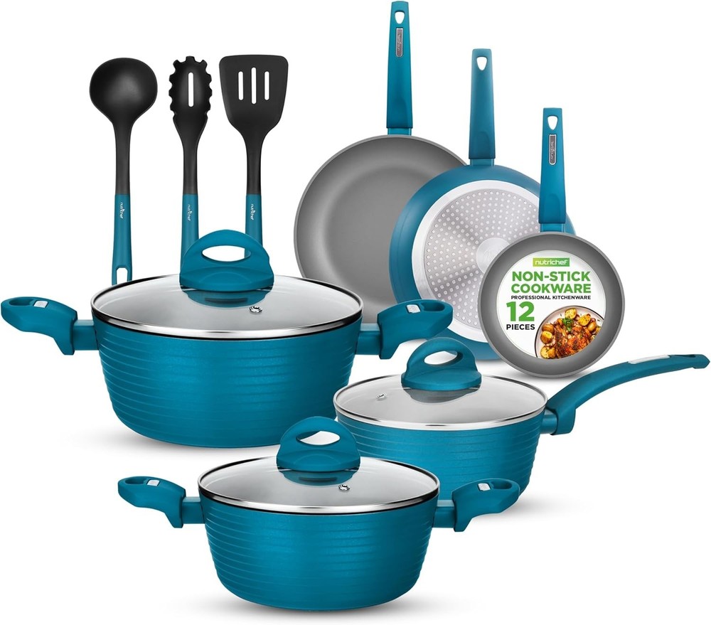 NutriChef 12-Piece Nonstick Cookware Set PFOA PFOS Free Heat Resistant