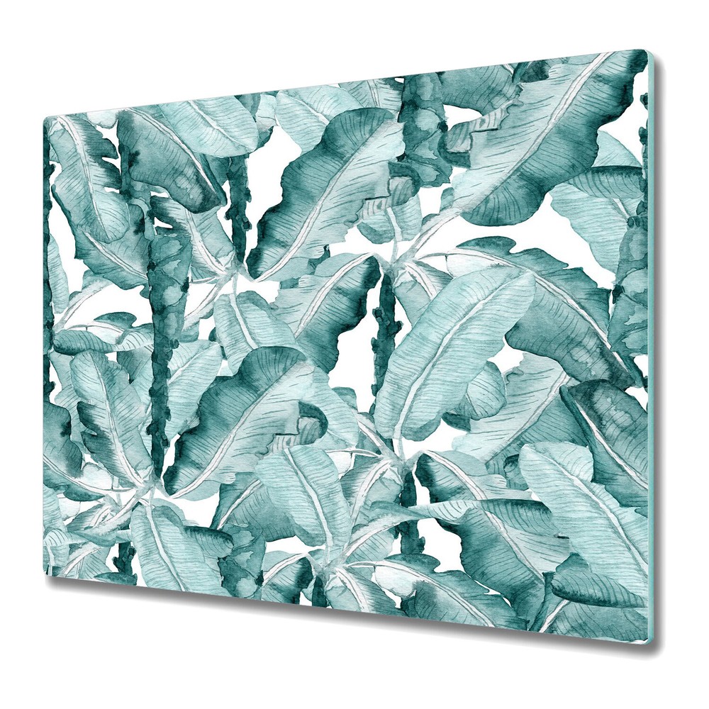 Glass Worktop Saver Kitchen Mint Banana Leaves Botanical Floral 60x52
