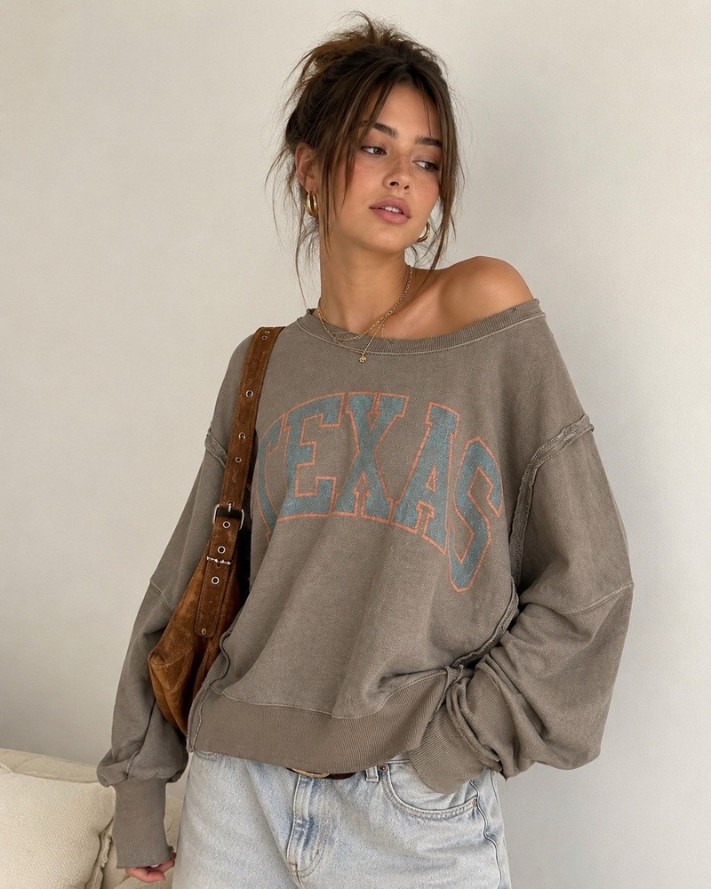 Free People We The Free Camden Texas Sweatshirt Small Oversized Raw Hem