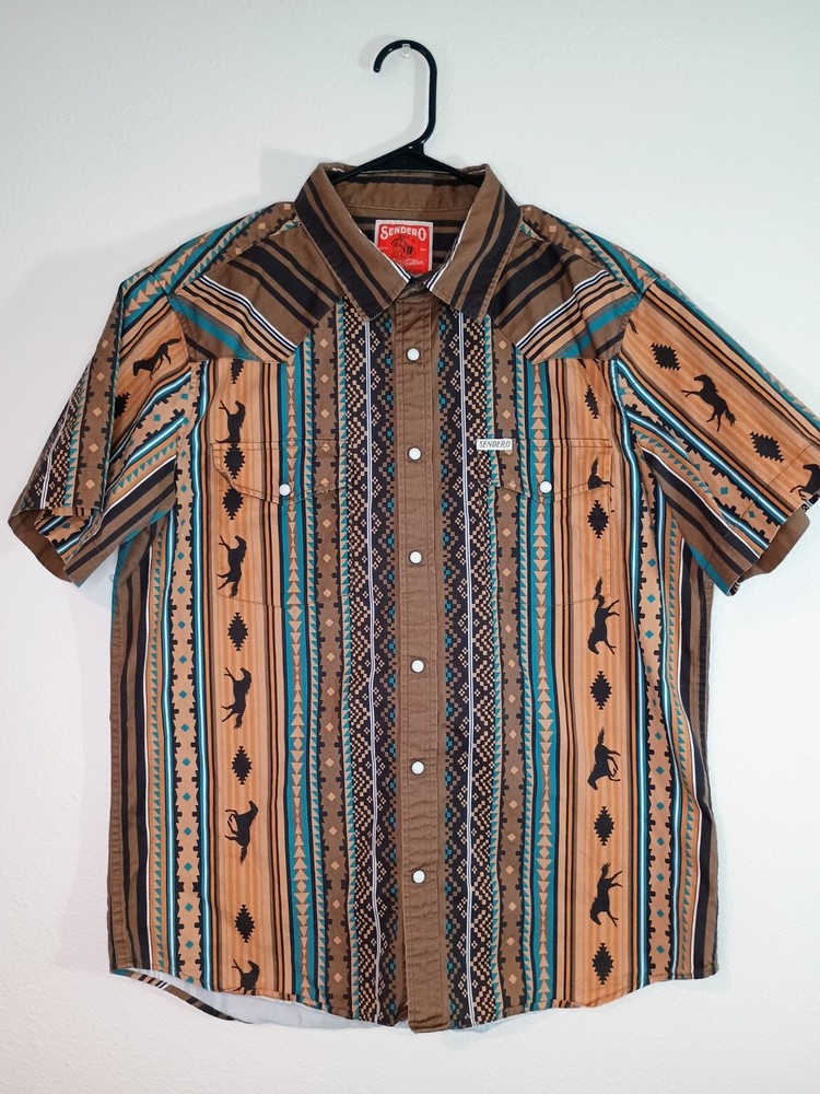 Sendero Provisions Men's Wyatt Southwestern Serape Striped Short Sleeve Snap