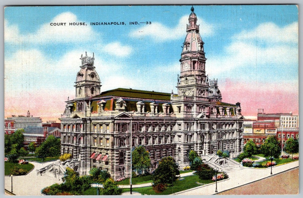 Vtg Linen Postcard Marion County Court House Indianapolis, 1940s