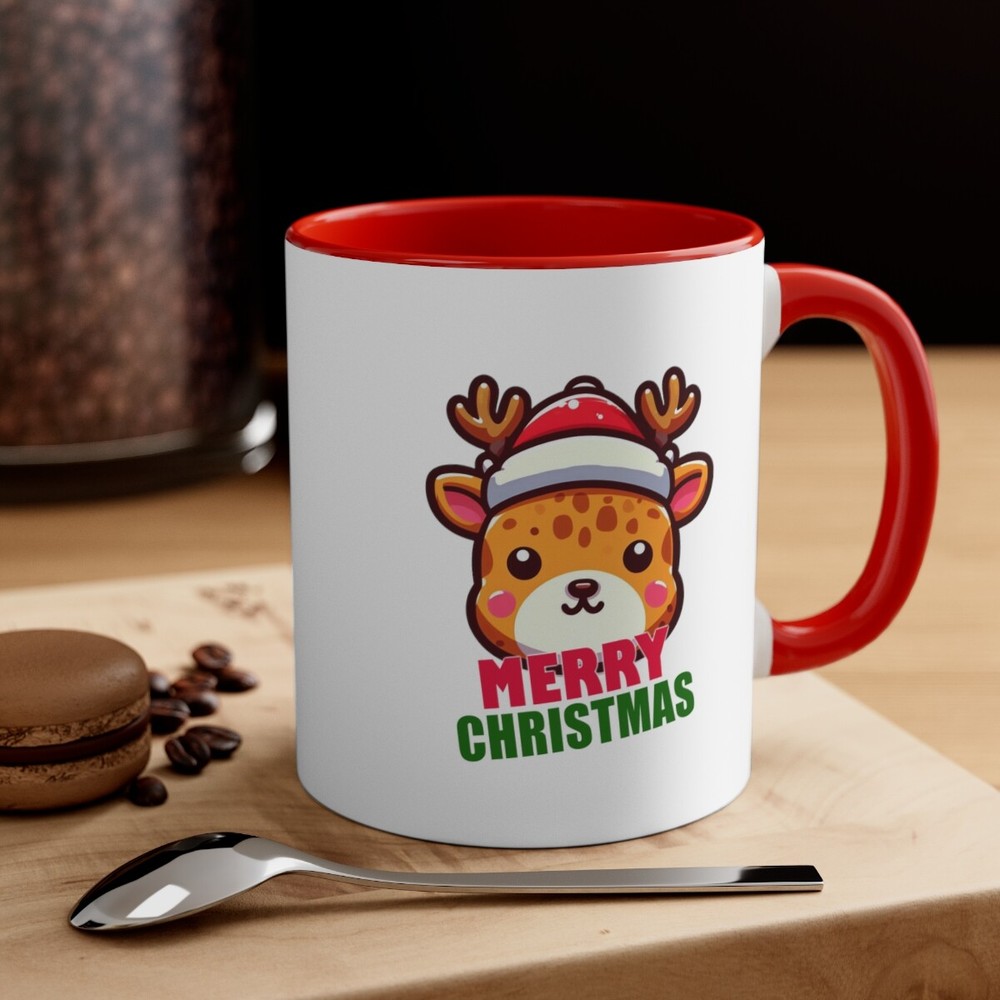 Merry christmas with  Giraffe wearing a reindeer hat Accent Coffee Mug, 11oz-image