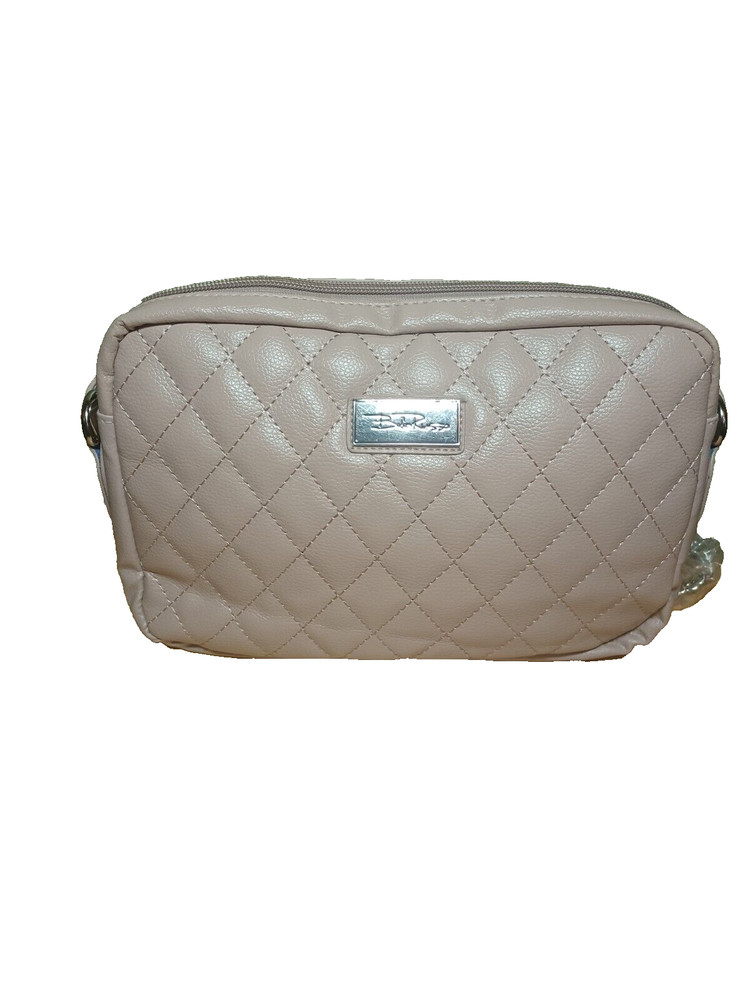 Bella Russo Crossbody Bag Gray Taupe Quilted Faux Leather with Chain Strap NWOT