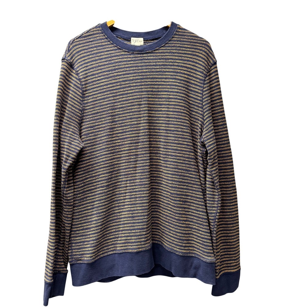 J Crew Sweater Blue Gold Knit Cotton Coastal Pullover Mens XL Crew Neck Preppy