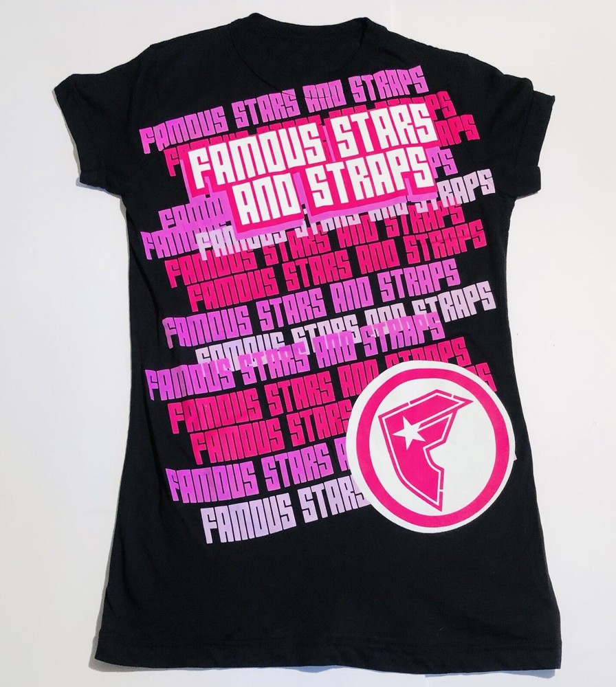 Famous Stars & Straps Womens Black Spell Out Tee Travis Barker Size Medium  
