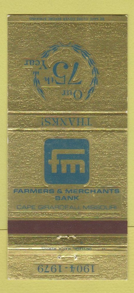 Matchbook Cover - Farmers & Merchants Bank Cape Girardeau MO 30 Strike