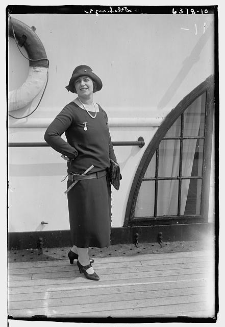 Photo:Delahaye Woman on Ship Deck 1920s Fashion Portrait