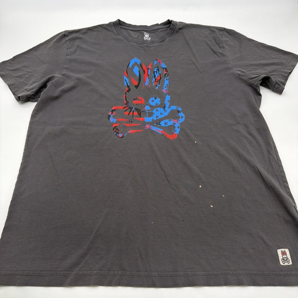Psycho Bunny By Robert Godley T-shirt Men 7 Gray Graphic Logo Pima Cotton.#45746