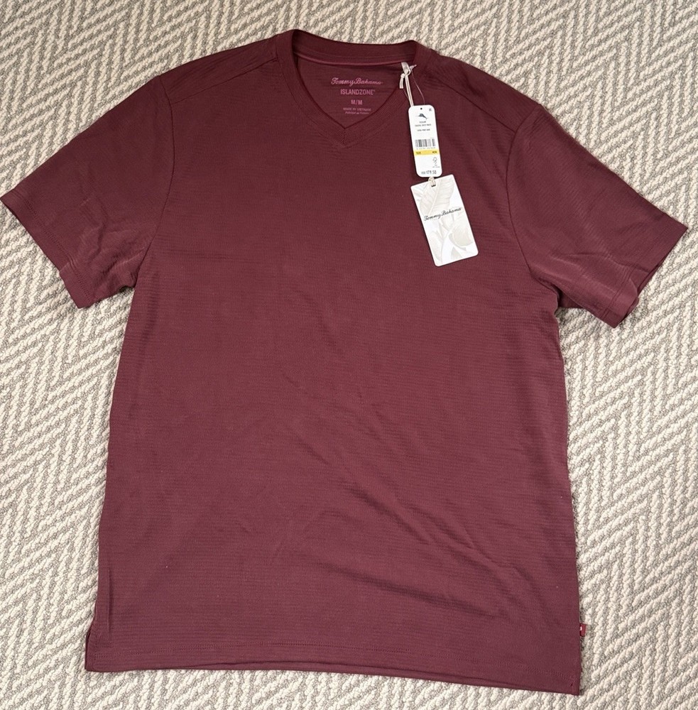 NWT Tommy Bahama IslandZone Men’s M Red V-Neck Short Sleeve Knit Logo Tee