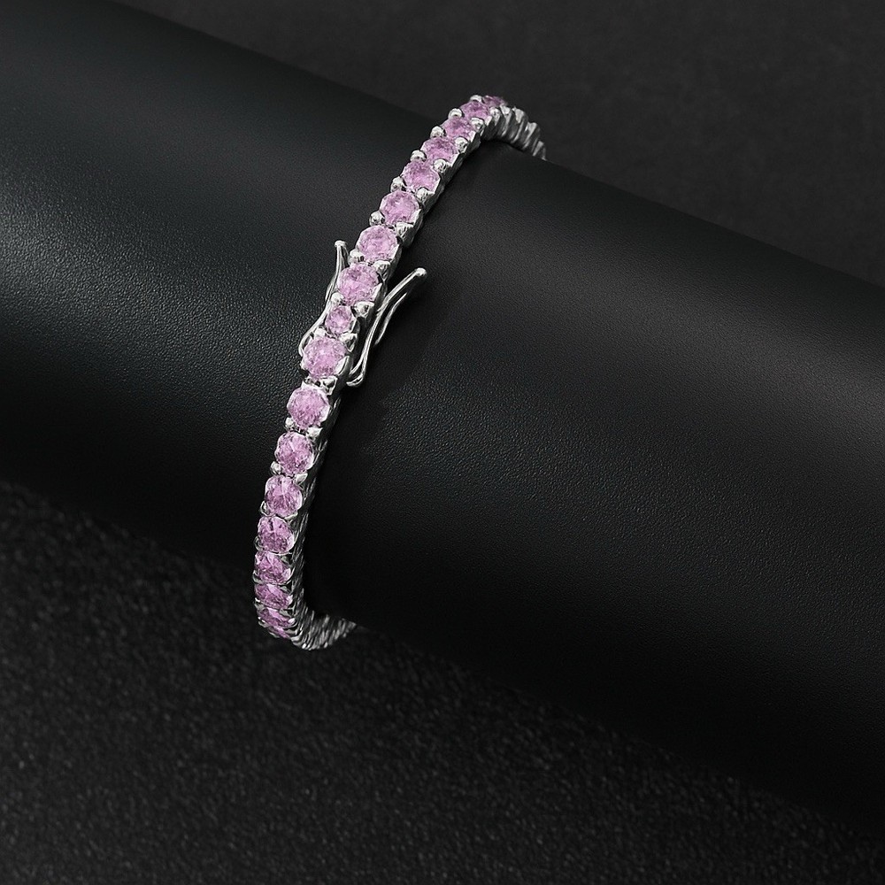 Elegant 18K Gold Plated Pink Stone Tennis Bracelet for Women