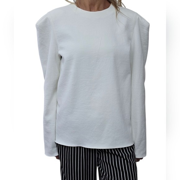 Tibi White Structured Shoulder Blouse Size 6 Power Top Minimalist