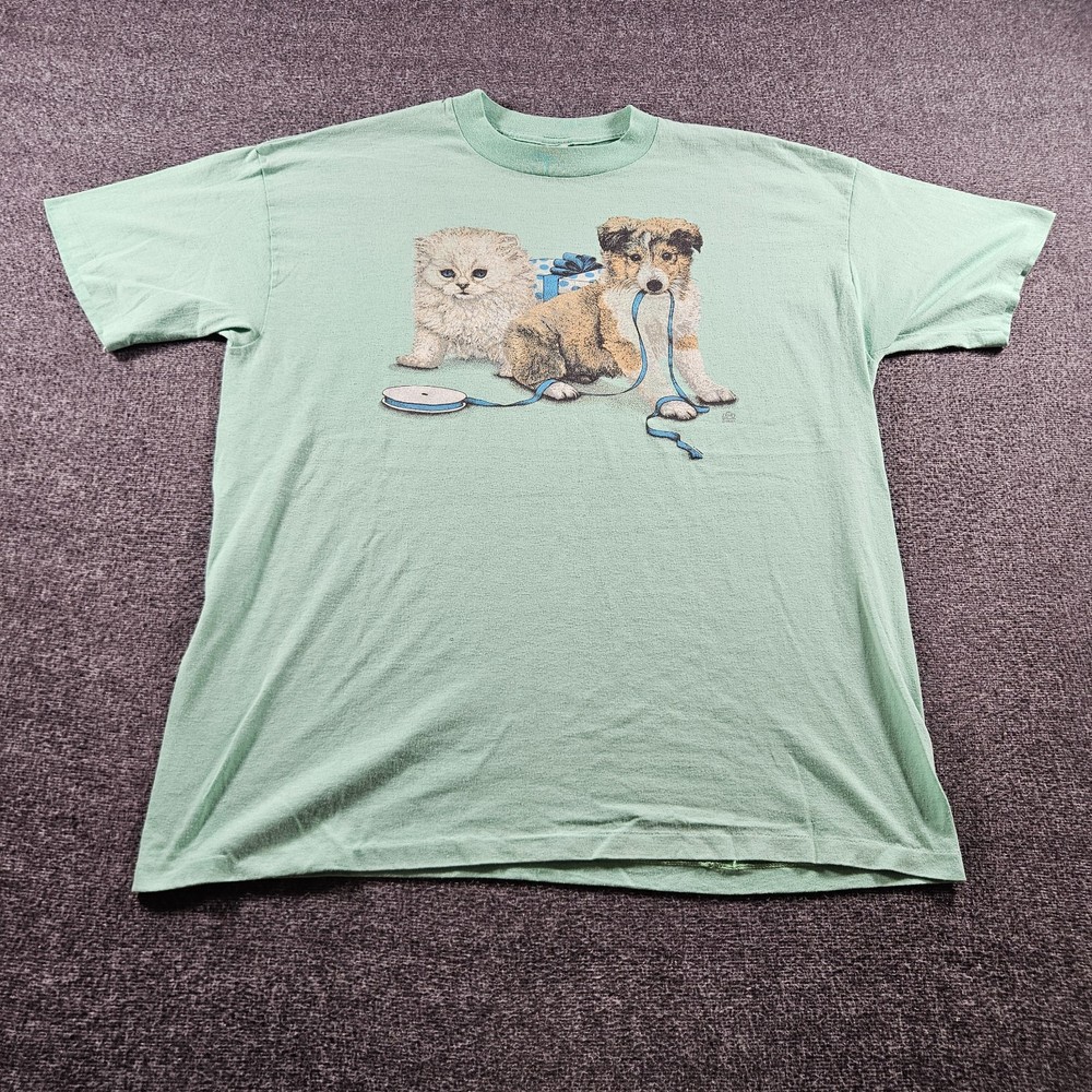 Vintage Cat Dog Cute Graphic T-shirt 90s Made In USA Size XXL