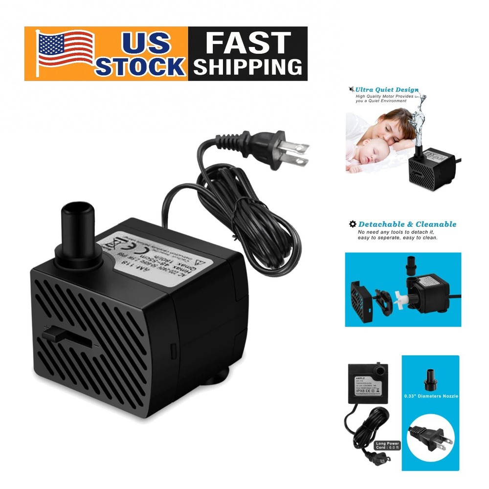 Adjustable Flow Mini Submersible Water Pump 50 GPH for Fish Tanks