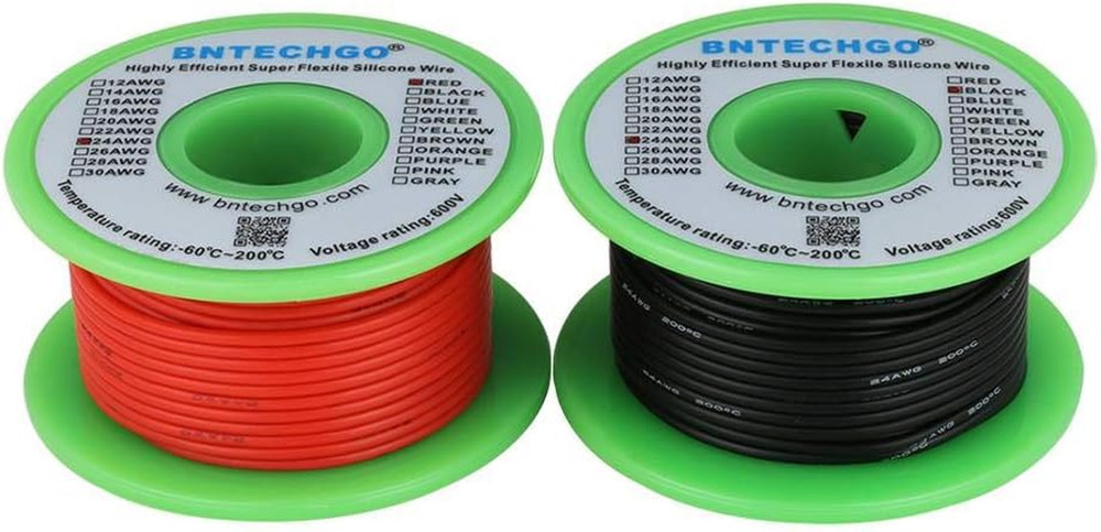 24 AWG Silicone Wire Spool, Red & Black, 100 Ft Total, Stranded Copper