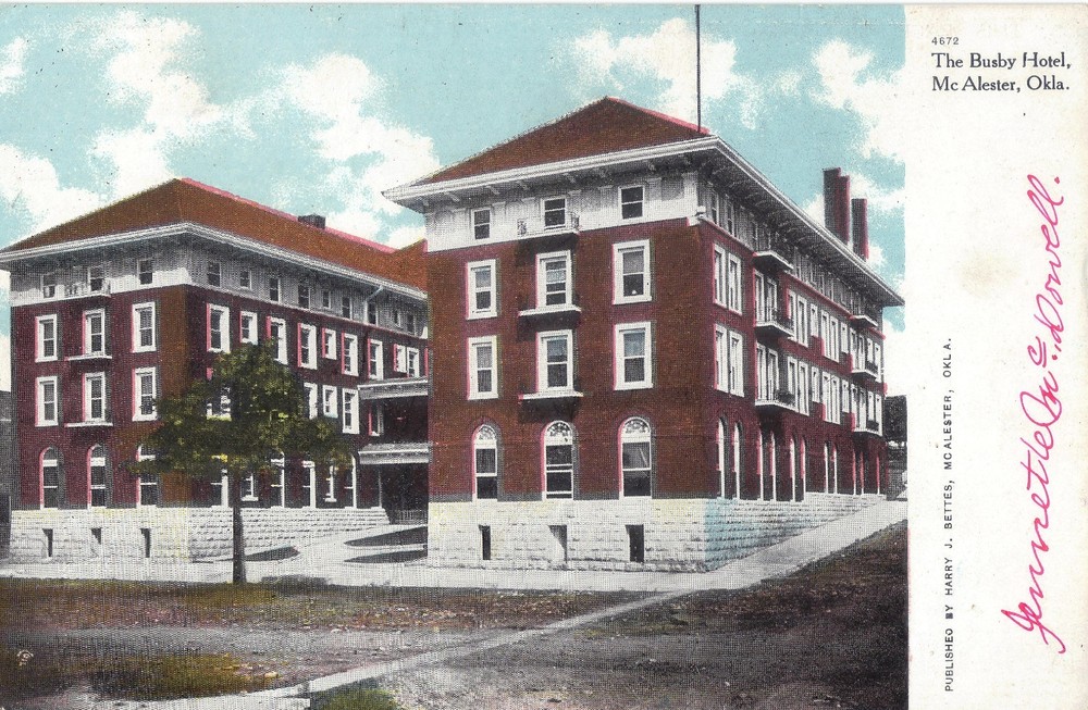 McAlester OK Busby Hotel Vintage DB Postcard  UNPOSTED