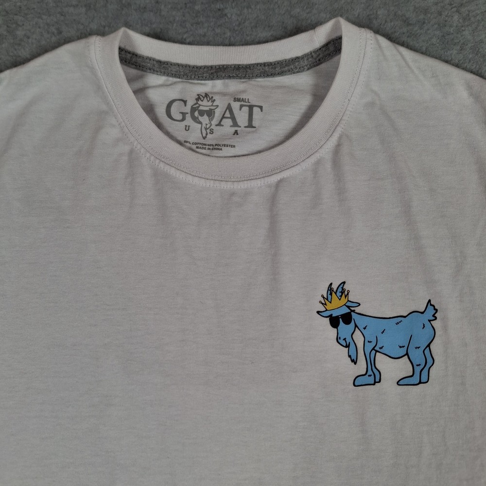 Goat USA Long Sleeve Shirt Small White Front and Back Graphic Print Blue Goat