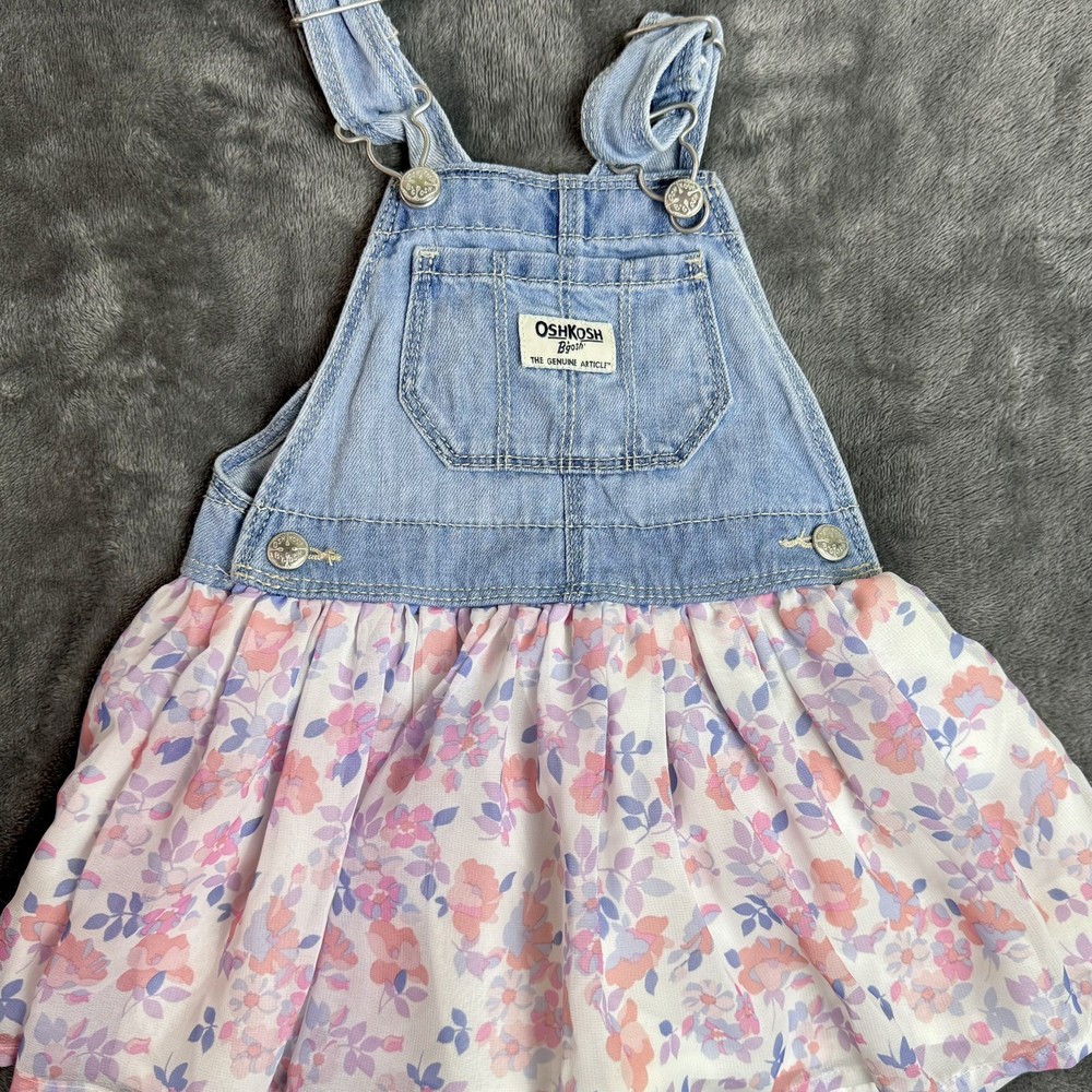 OshKosh B’gosh Vestbak Denim Floral Jumper Dress 18M Girl Pinafore Spring