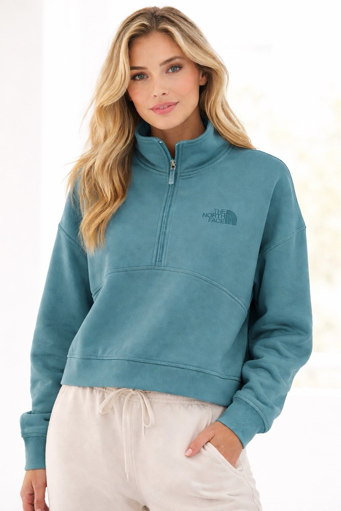 The North Face Women's Teal Fleece 1/4 Zip Sweatshirt Mock Neck Size XL
