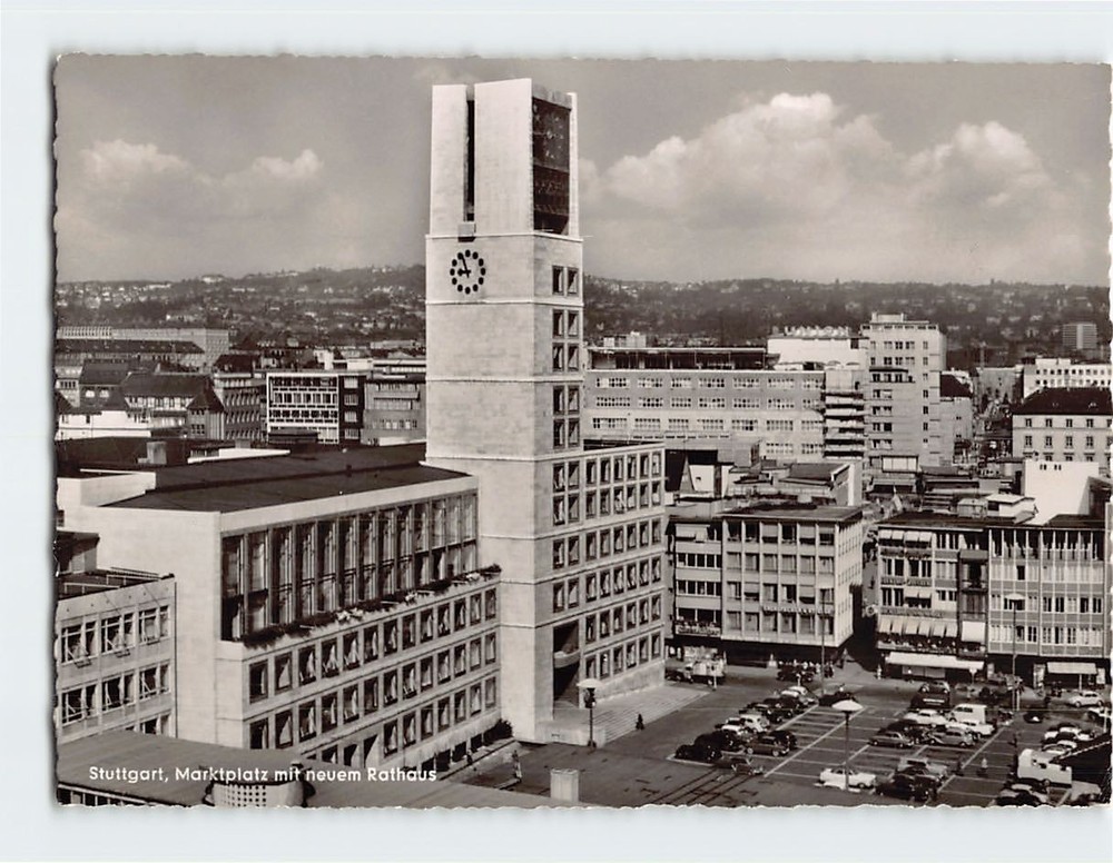 Postcard Market Square and Rathaus (Town Hall) Stuttgart Germany