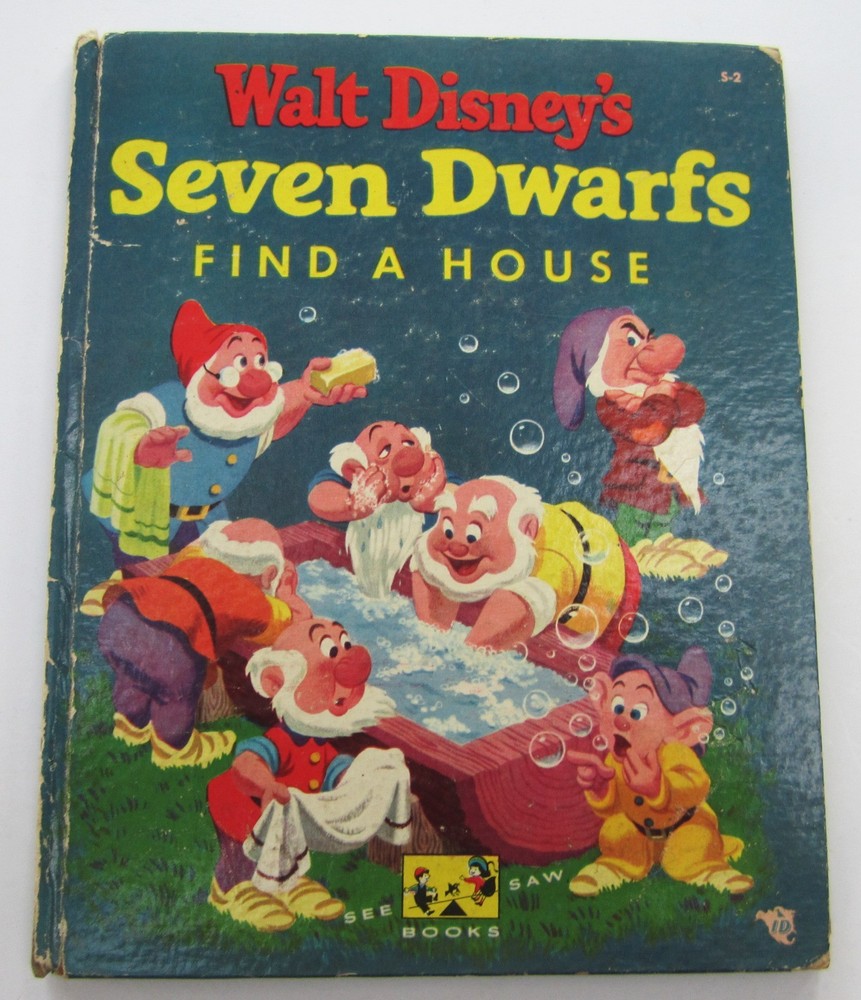1952 Walt Disney's Seven Dwarfs Find A House See Saw Book Vintage Hardcover