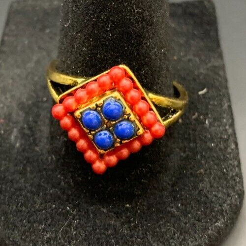 Vintage Antique Gold Tone Rhinestone Cocktail Ring - Size 10