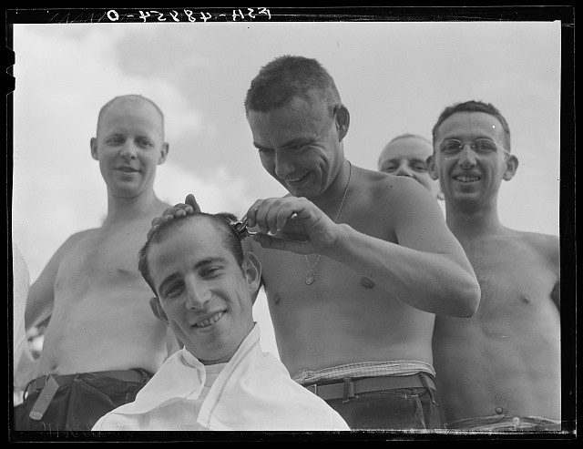 Photo:Camp Shelby Hattiesburg Mississippi 1941 Army Barracks Haircut Men