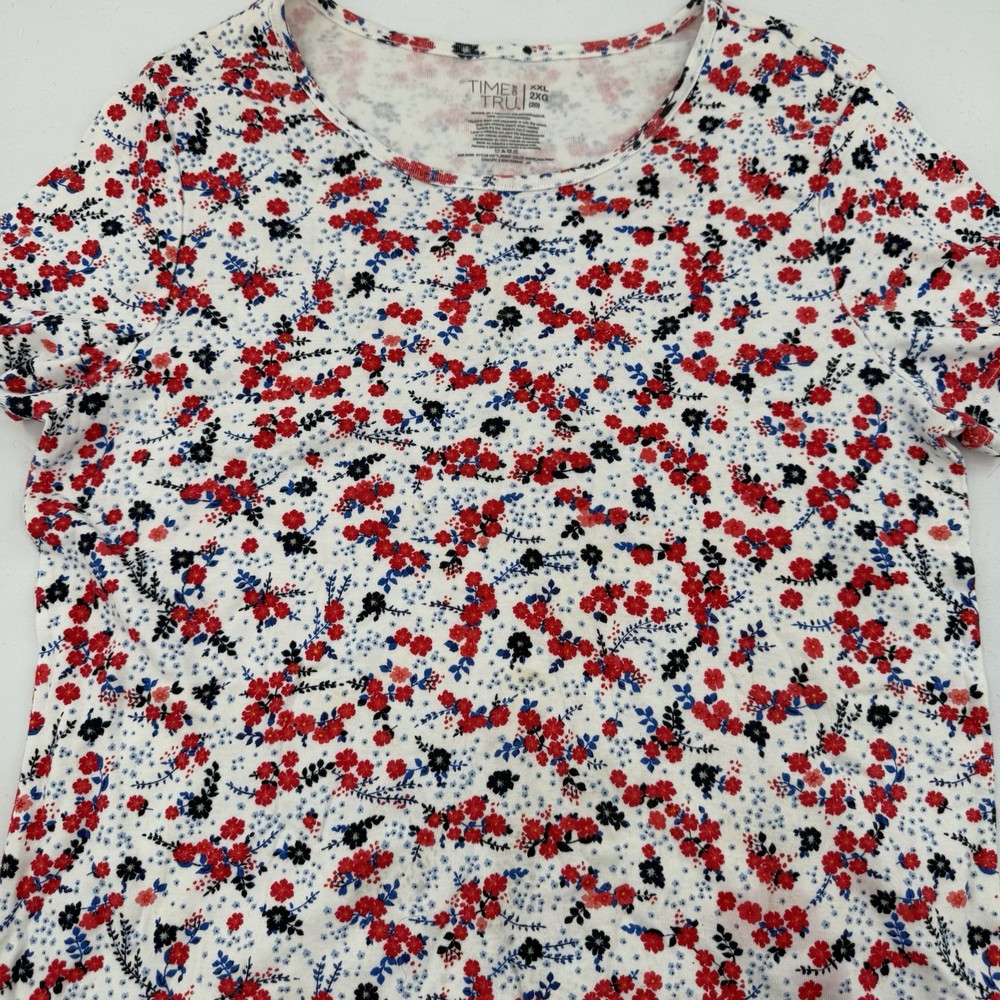 Time and Tru Women’s Floral Crew Neck Short Sleeve Pullover Size 2XL