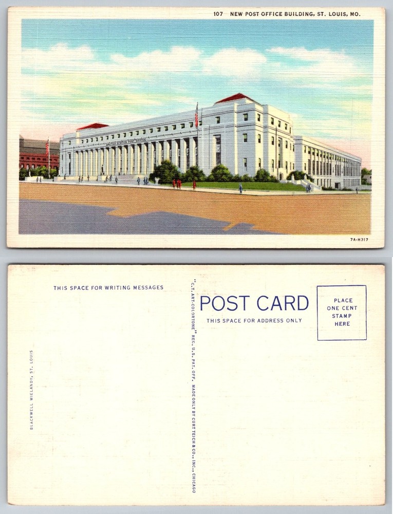 St. Louis MO New Post Office Building Curt Teich Linen Postcard Unposted