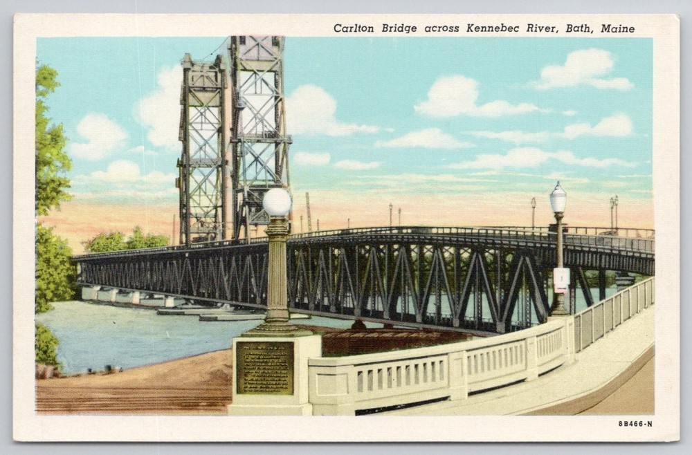 Carlton Bridge Kennebec River Bath Maine Postcard CT American Art