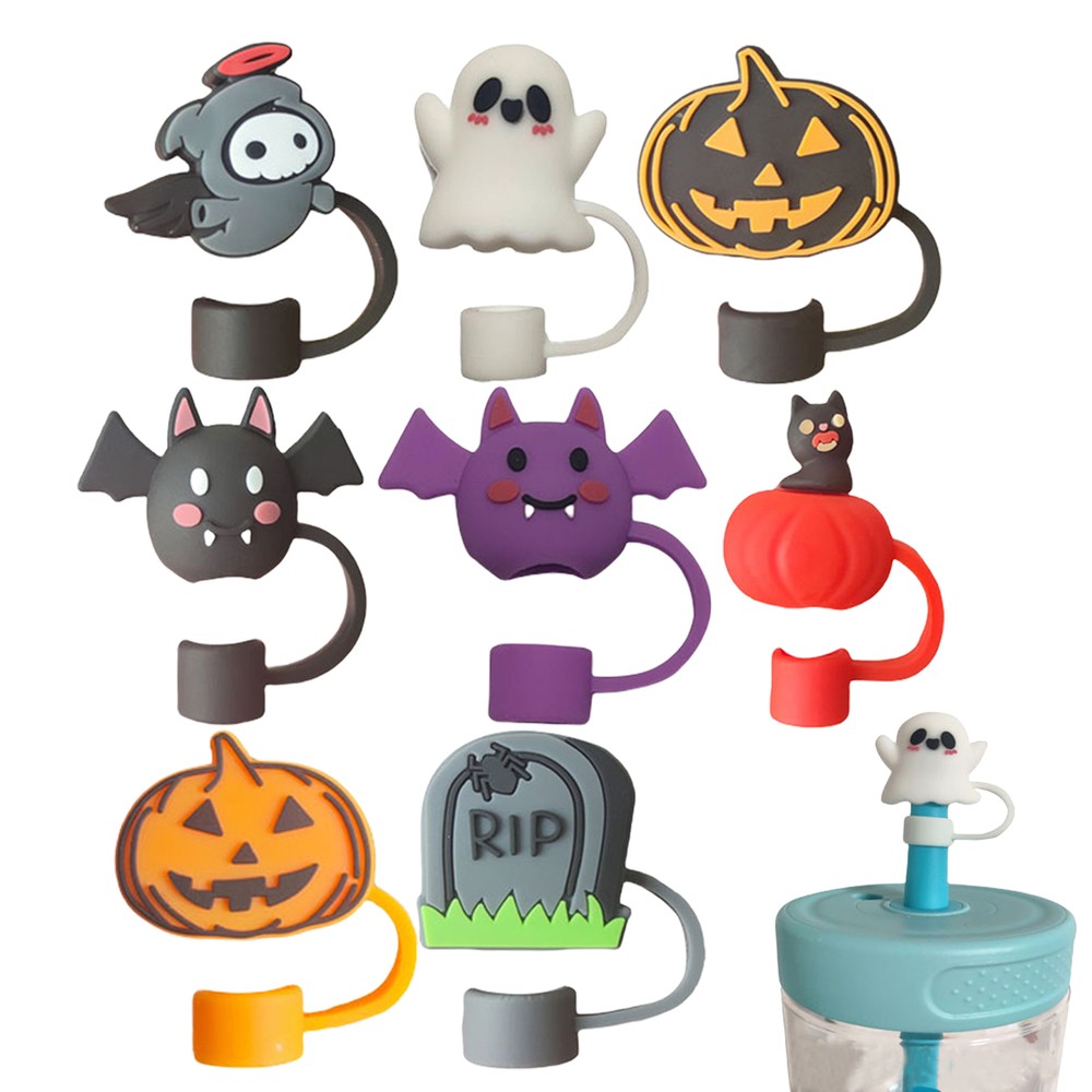 8PCS Halloween Reusable Straw Topper Cover Cap for 30 40 Oz Tumbler