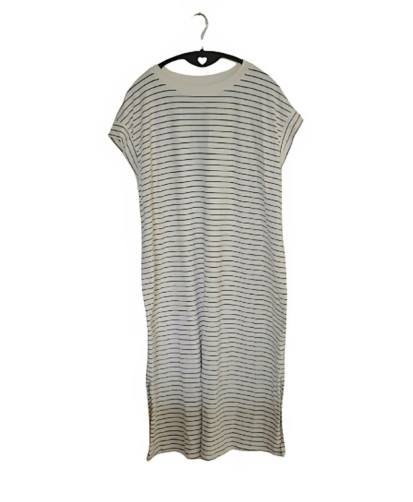A New Day Size XXL Midi Dress Black + White Stripe Casual Shirtdress Side Slit