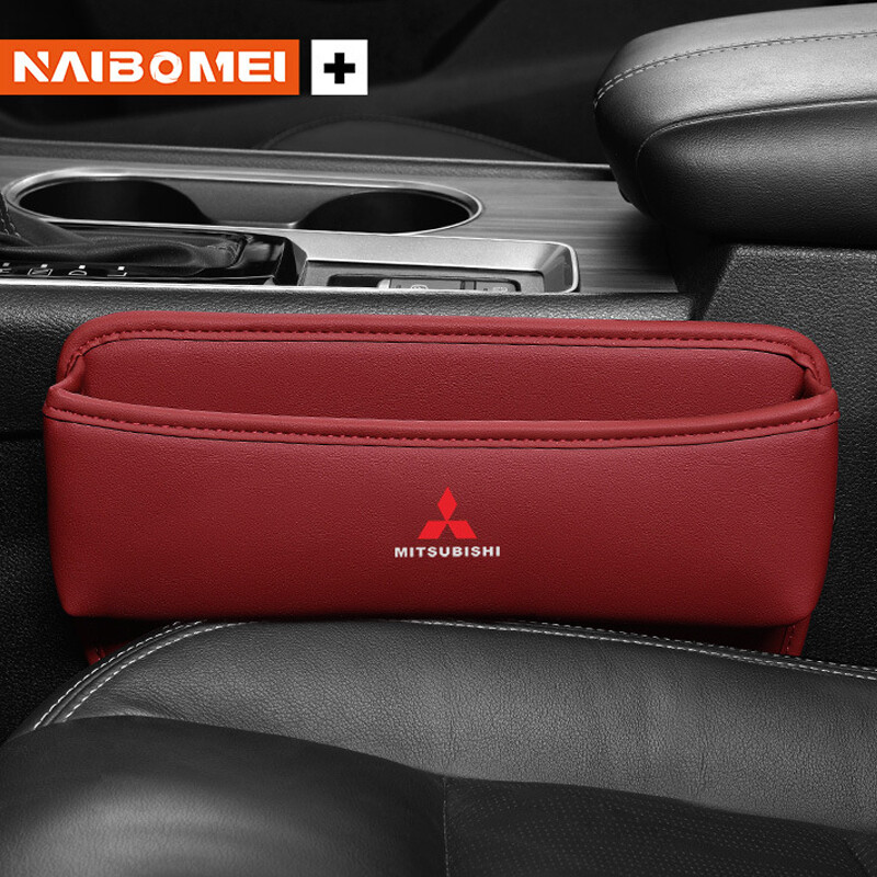 Car Accessories Seat Gap Filler Storage Box Organizer for Mitsubishi Red Leather