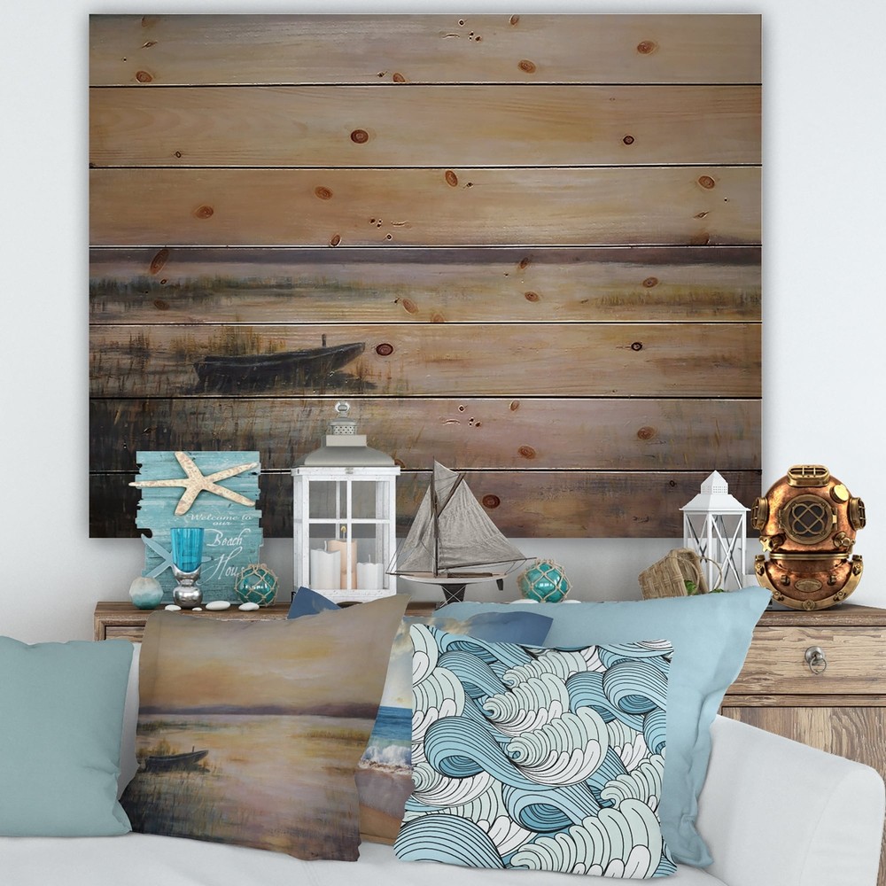 Designart 'Pastel Sunset Over The Lake' Nautical & Coastal