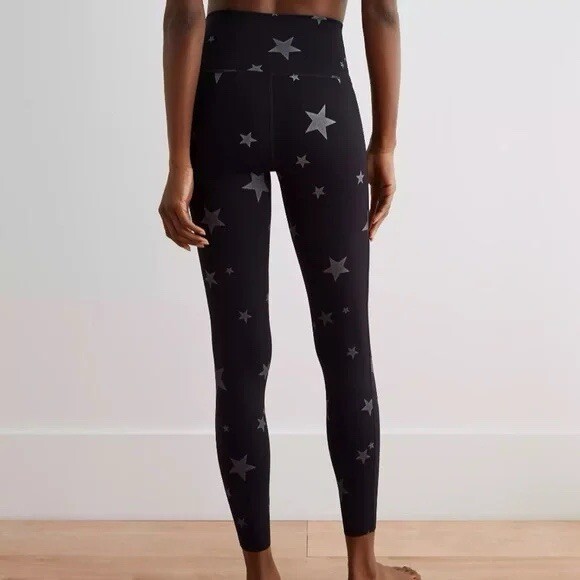 Aerie Chill Play Move Reflective Star Print High-Rise Leggings Women’s M Black