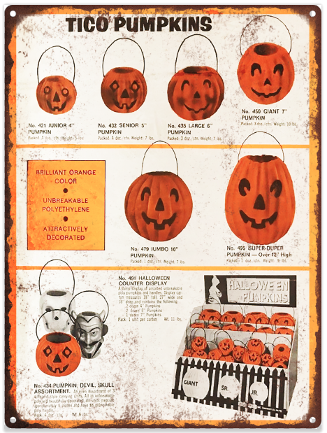 1972 Tico Halloween Blow Mold JOL Mancave Metal Sign Repro 9x12