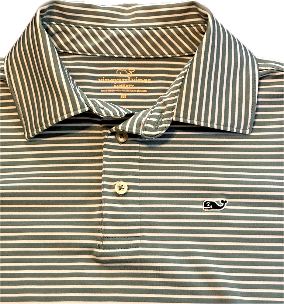 Vineyard Vines Boys M Sankaty Performance Polo Green Stripe Flawless Worn Once