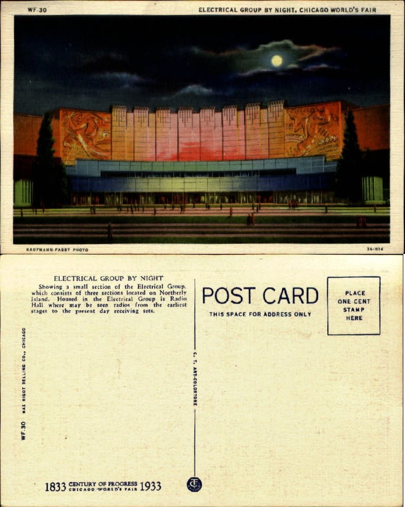 Electrical Group night Century of Progress Expo Chicago Worlds Fair 1933 moon