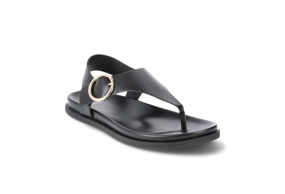 Time and Tru Women's Minimalist Open Toe Slide Black Buckle Sandals Size 7