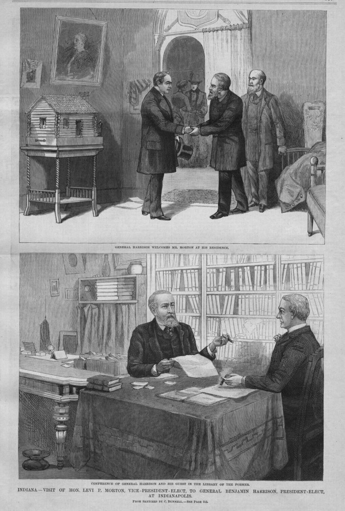 LEVI MORTON AND PRESIDENT ELECT BENJAMIN HARRISON IN CONFERENCE AT LIBRARY