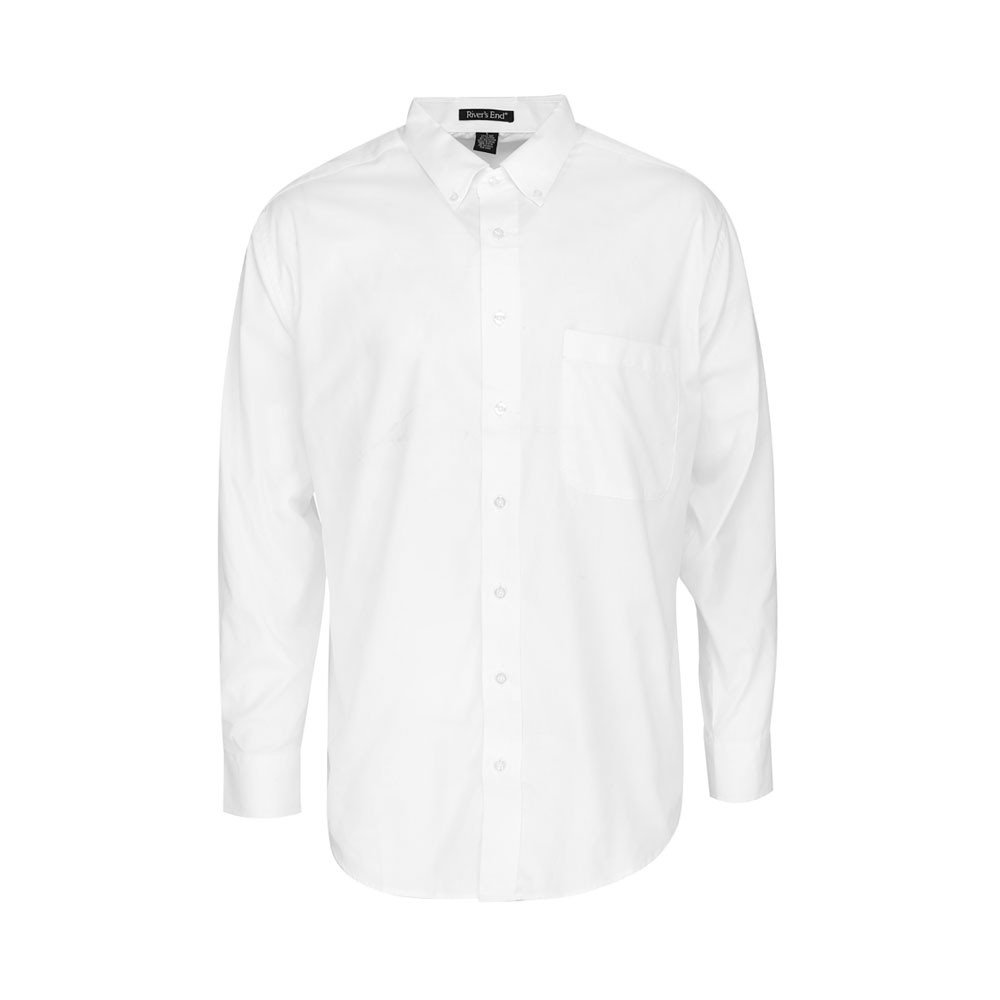 River's End Ezcare Pinpoint Collared Long Sleeve Button Up Shirt Mens White Casu