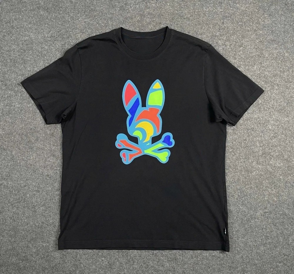 Retro Psycho Bunny Trendy Graphic Cotton Unisex Black T-Shirt