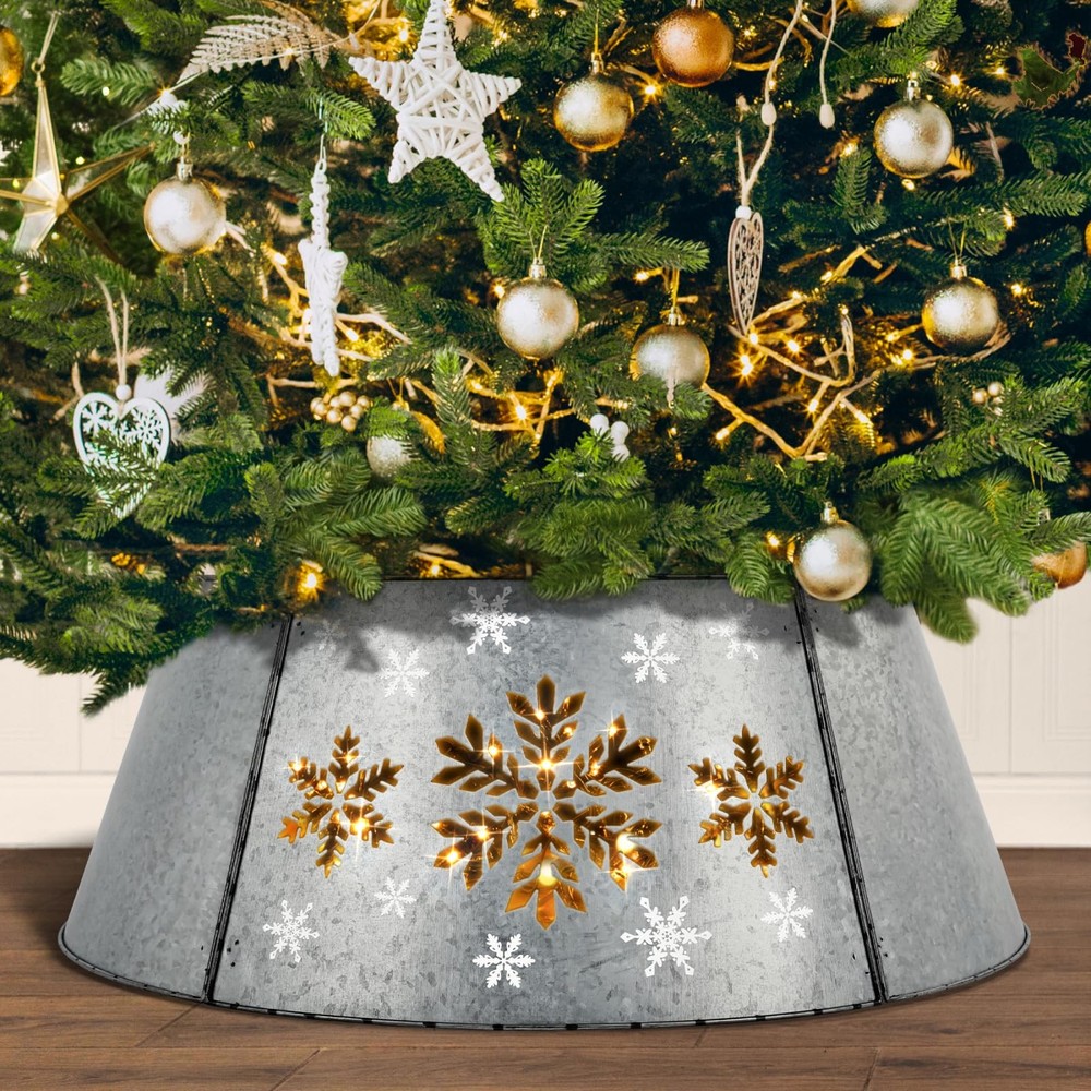 27in Adjustable Silver Metal Christmas Tree Collar for Holiday Decor