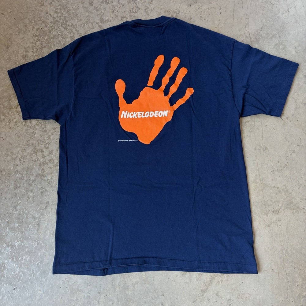 Vintage 1993 90s Nickelodeon Orange Hand Big Logo T Shirt Promo Single Stitch XL