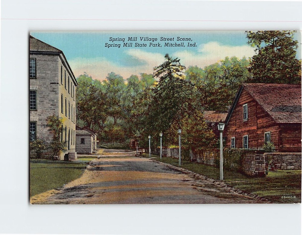 Postcard Spring Mill Village St. Scene Spring Mill State Park Mitchell Indiana