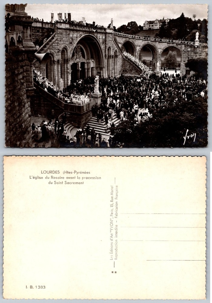 Lourdes Rosary Basilica Procession Vintage Postcard - YVON Photo France