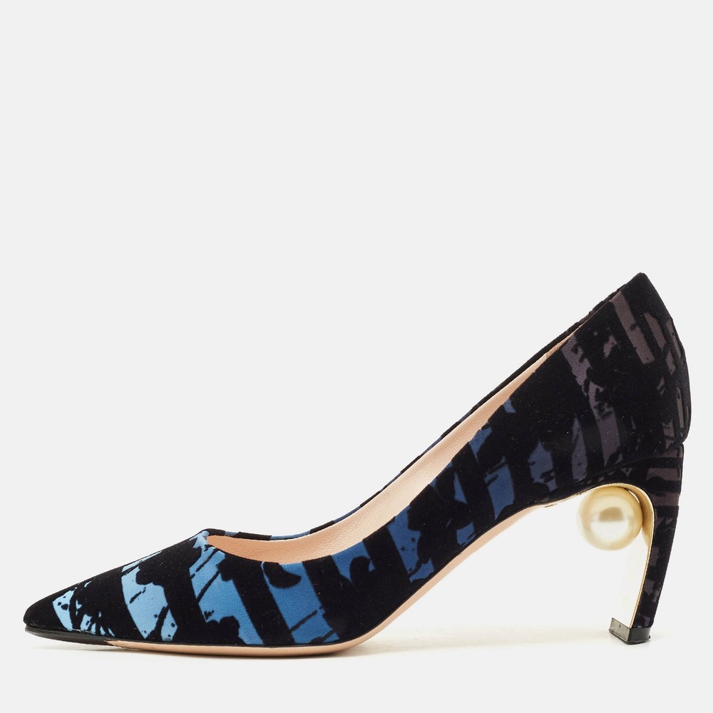 Nicholas Kirkwood Black Blue Velvet Pearl Embellished Heels 38.5