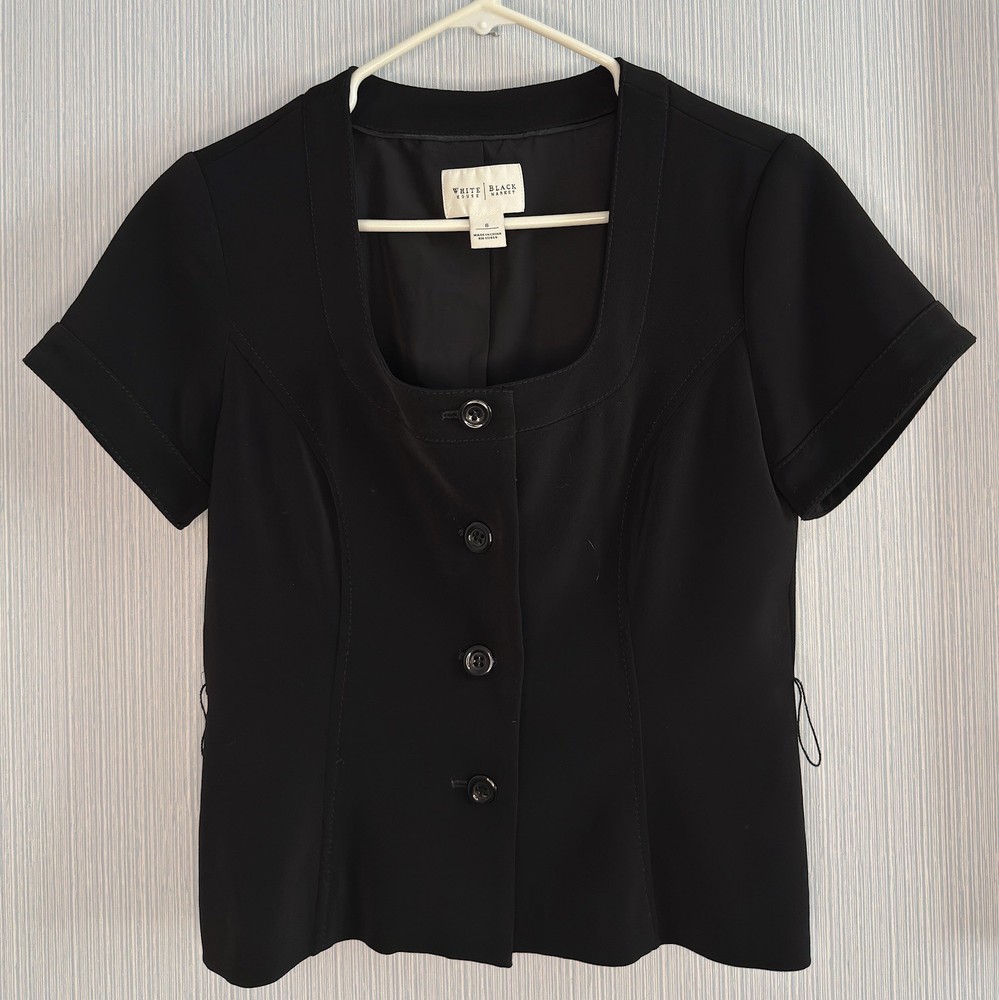 White House Black Market Short Sleeve Suit Jacket Top Button Down Sz 8