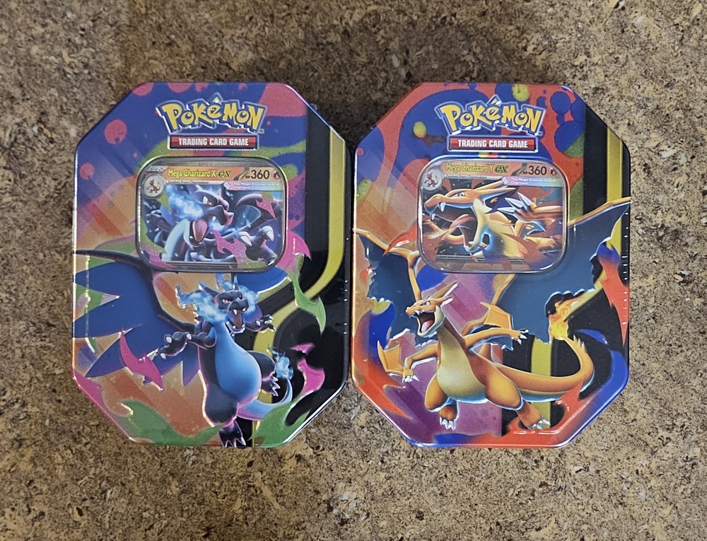 Set Of 2 Pokemon TCG Mega Charizard X & Y EX Tins Sealed